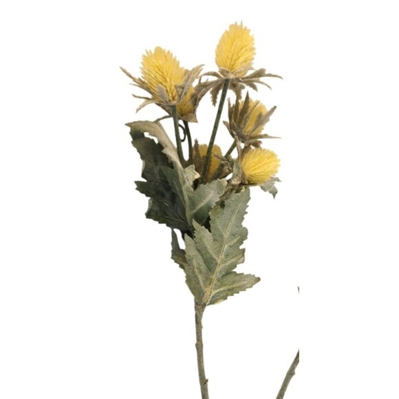 Artificial Yellow Thistle Floral Stems Bundle 2 Stems Lifelike Green Leaves 16 I - Picture 8 of 9